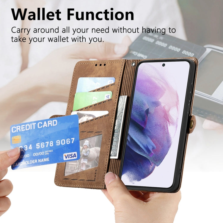 For Samsung Galaxy S20 Geometric Zipper Wallet Side Buckle Leather Phone Case(Brown) - free shipping - PMC TechLife - Order now!