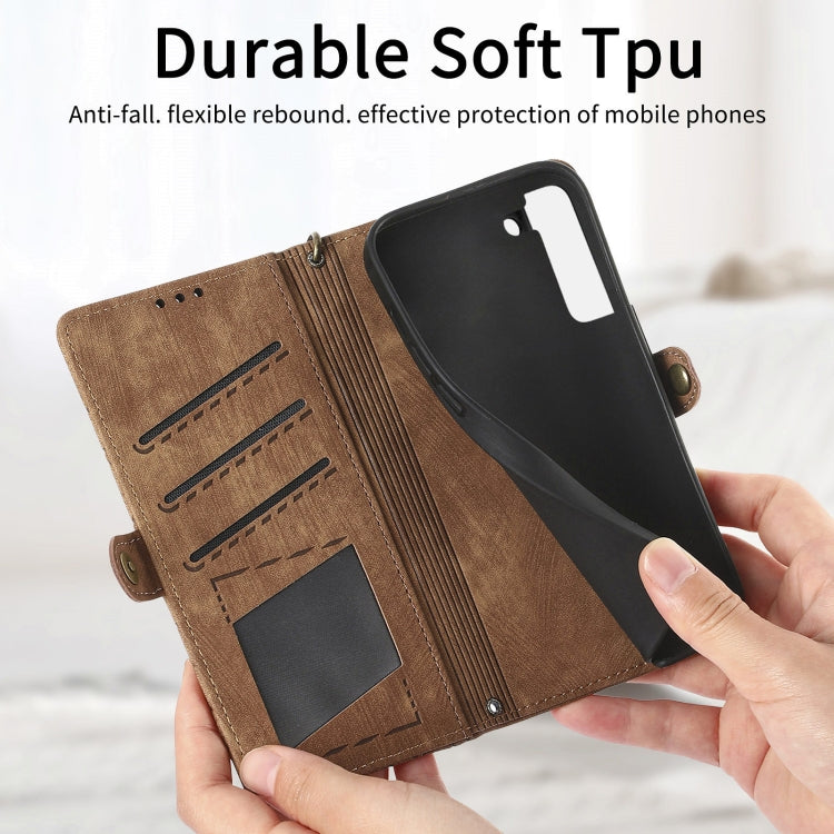 For Samsung Galaxy S20 Geometric Zipper Wallet Side Buckle Leather Phone Case(Brown) - free shipping - PMC TechLife - Order now!