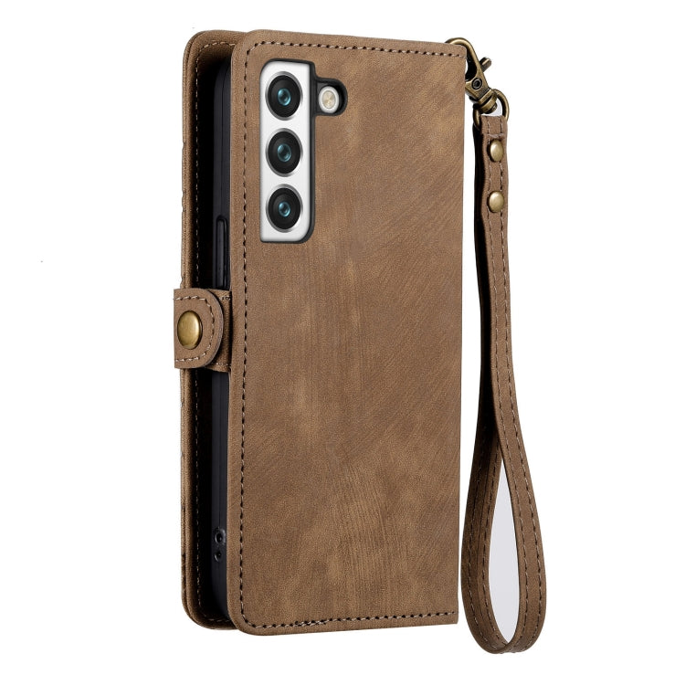 For Samsung Galaxy S20+ Geometric Zipper Wallet Side Buckle Leather Phone Case(Brown) - free shipping - PMC TechLife - Order now!
