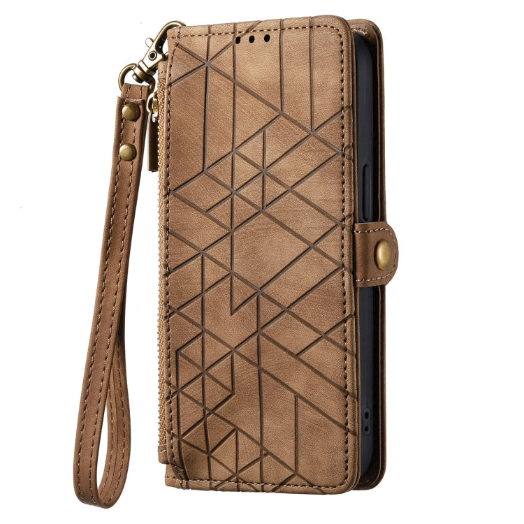 For Samsung Galaxy S20 FE Geometric Zipper Wallet Side Buckle Leather Phone Case(Brown) - free shipping - PMC TechLife - Order now!