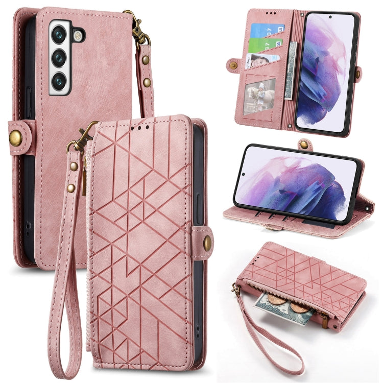 For Samsung Galaxy Note20 Geometric Zipper Wallet Side Buckle Leather Phone Case(Pink) - free shipping - PMC TechLife - Order now!