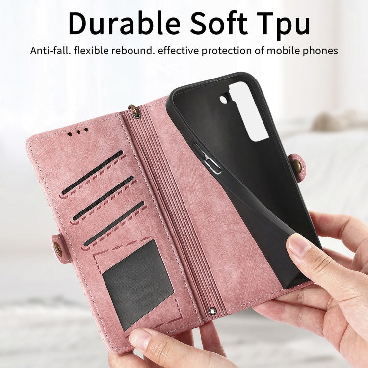 For Samsung Galaxy Note20 Geometric Zipper Wallet Side Buckle Leather Phone Case(Pink) - free shipping - PMC TechLife - Order now!