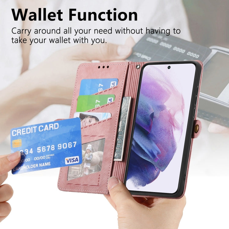 For Samsung Galaxy Note20 Ultra Geometric Zipper Wallet Side Buckle Leather Phone Case(Pink) - free shipping - PMC TechLife - Order now!