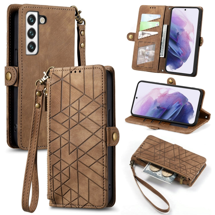 For Samsung Galaxy Note20 Ultra Geometric Zipper Wallet Side Buckle Leather Phone Case(Brown) - free shipping - PMC TechLife - Order now!