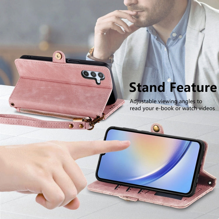 For Samsung Galaxy A30 Geometric Zipper Wallet Side Buckle Leather Phone Case(Pink) - free shipping - PMC TechLife - Order now!