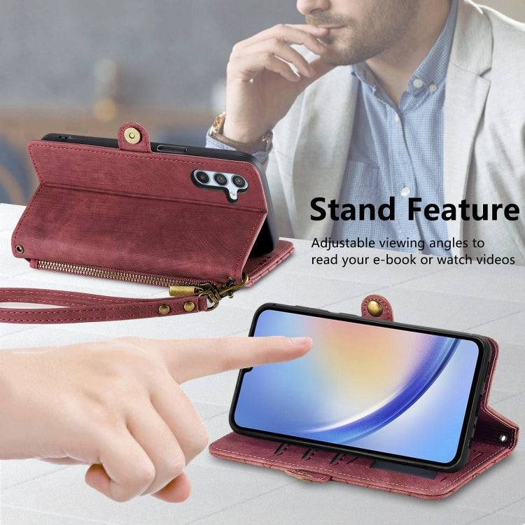 For Samsung Galaxy A50 Geometric Zipper Wallet Side Buckle Leather Phone Case(Red) - free shipping - PMC TechLife - Order now!