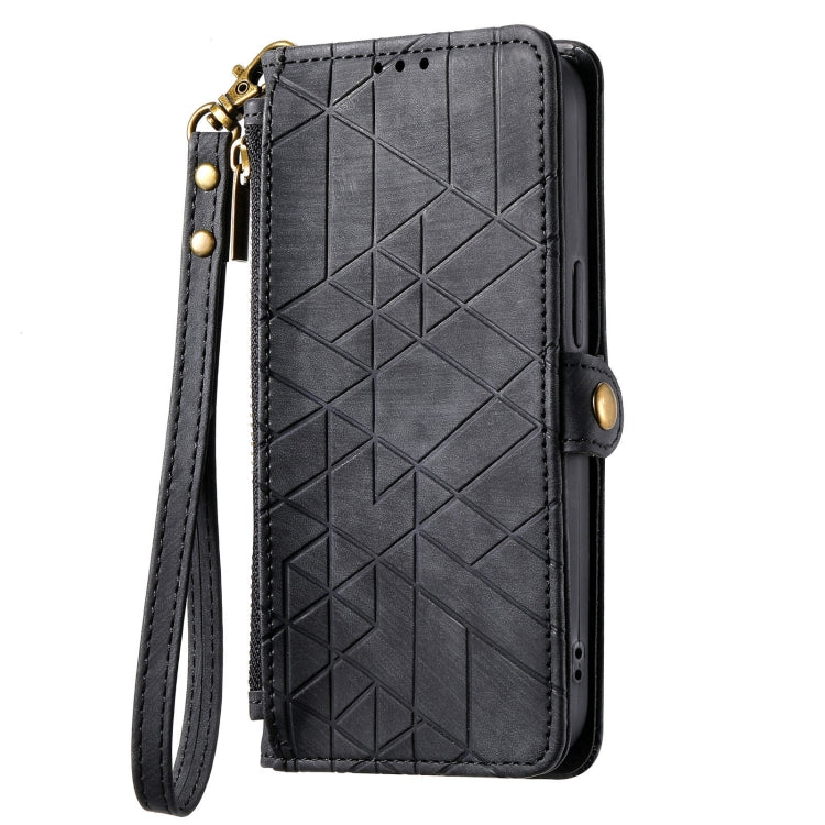 For Samsung Galaxy A50 Geometric Zipper Wallet Side Buckle Leather Phone Case(Black) - free shipping - PMC TechLife - Order now!