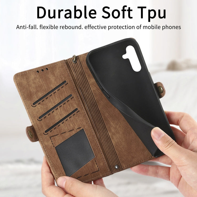 For Samsung Galaxy A70S Geometric Zipper Wallet Side Buckle Leather Phone Case(Brown) - free shipping - PMC TechLife - Order now!