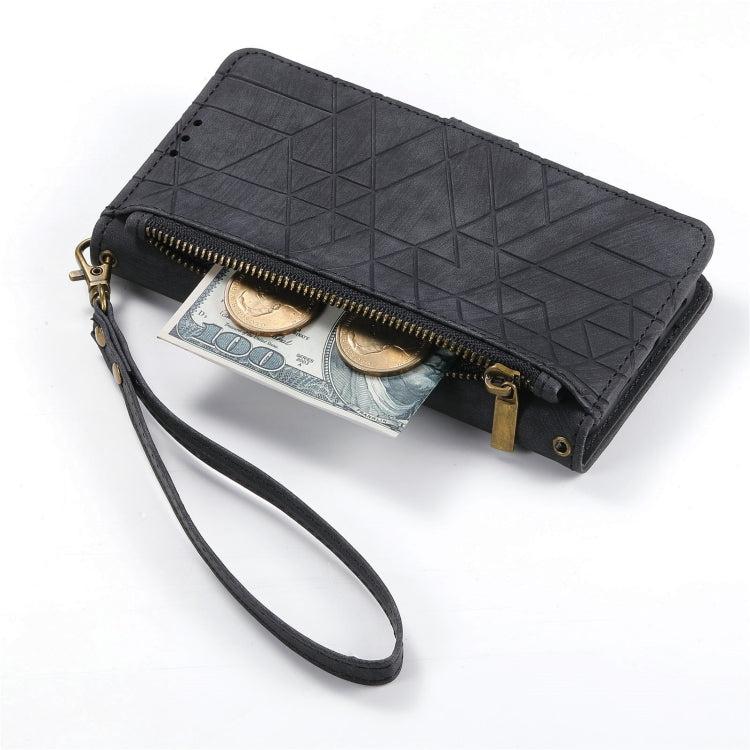 For Samsung Galaxy A70S Geometric Zipper Wallet Side Buckle Leather Phone Case(Black) - free shipping - PMC TechLife - Order now!