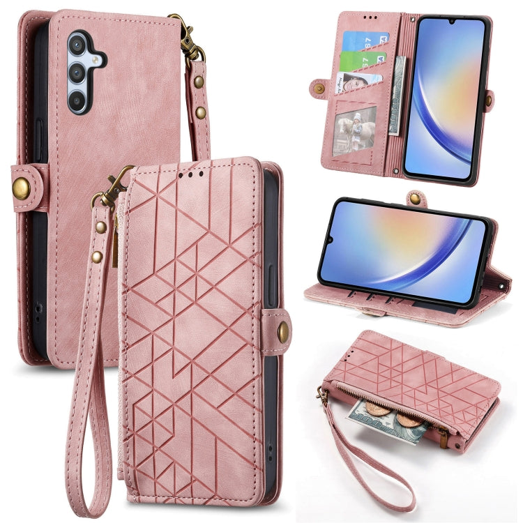 For Samsung Galaxy A11 Geometric Zipper Wallet Side Buckle Leather Phone Case(Pink) - free shipping - PMC TechLife - Order now!