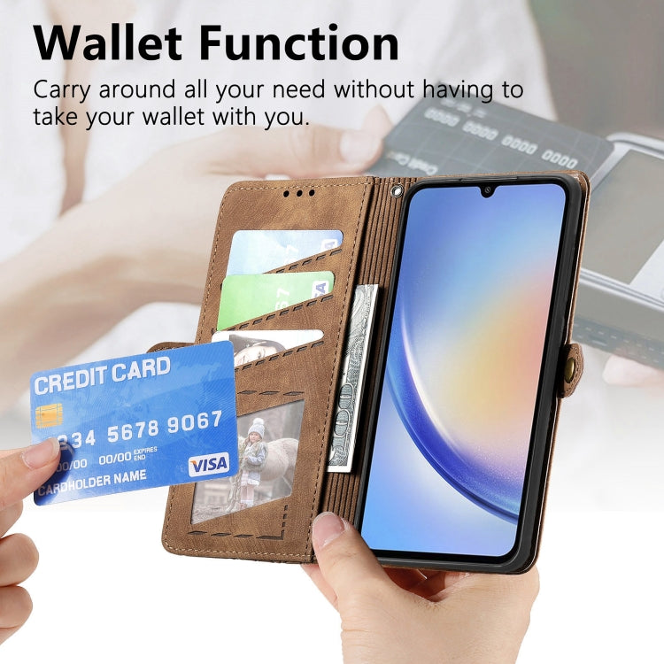 For Samsung Galaxy A11 Geometric Zipper Wallet Side Buckle Leather Phone Case(Brown) - free shipping - PMC TechLife - Order now!