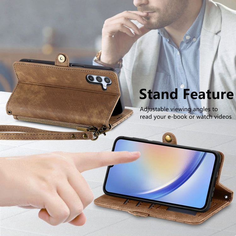 For Samsung Galaxy A11 Geometric Zipper Wallet Side Buckle Leather Phone Case(Brown) - free shipping - PMC TechLife - Order now!