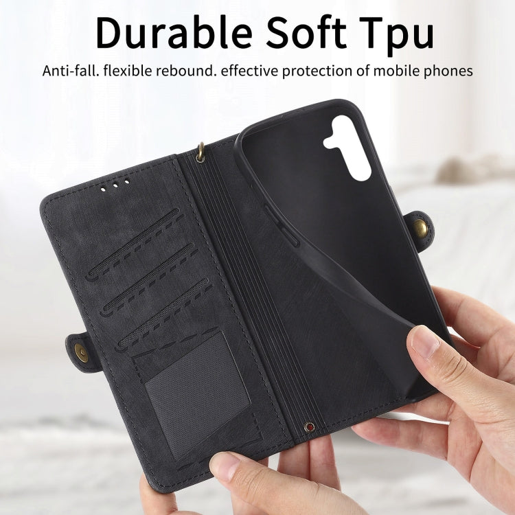 For Samsung Galaxy A11 Geometric Zipper Wallet Side Buckle Leather Phone Case(Black) - free shipping - PMC TechLife - Order now!