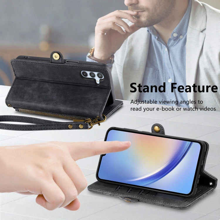 For Samsung Galaxy A12 Geometric Zipper Wallet Side Buckle Leather Phone Case(Black) - free shipping - PMC TechLife - Order now!