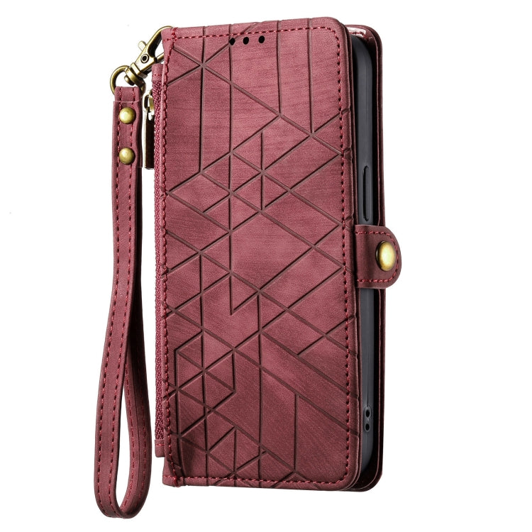 For Samsung Galaxy A31 Geometric Zipper Wallet Side Buckle Leather Phone Case(Red) - free shipping - PMC TechLife - Order now!