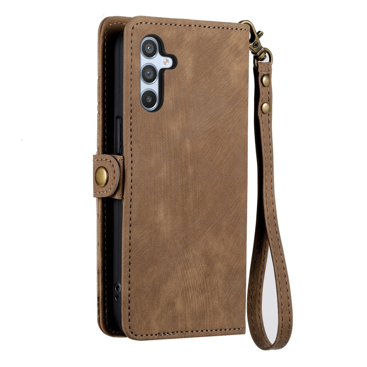 For Samsung Galaxy A31 Geometric Zipper Wallet Side Buckle Leather Phone Case(Brown) - free shipping - PMC TechLife - Order now!