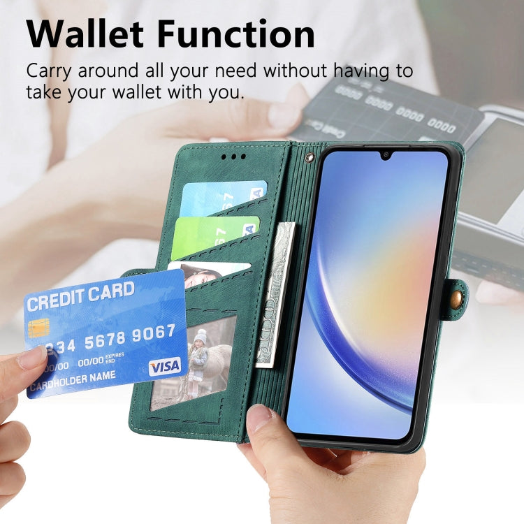 For Samsung Galaxy A41 Geometric Zipper Wallet Side Buckle Leather Phone Case(Green) - free shipping - PMC TechLife - Order now!