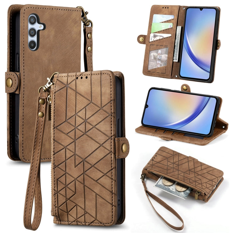 For Samsung Galaxy A51 Geometric Zipper Wallet Side Buckle Leather Phone Case(Brown) - free shipping - PMC TechLife - Order now!
