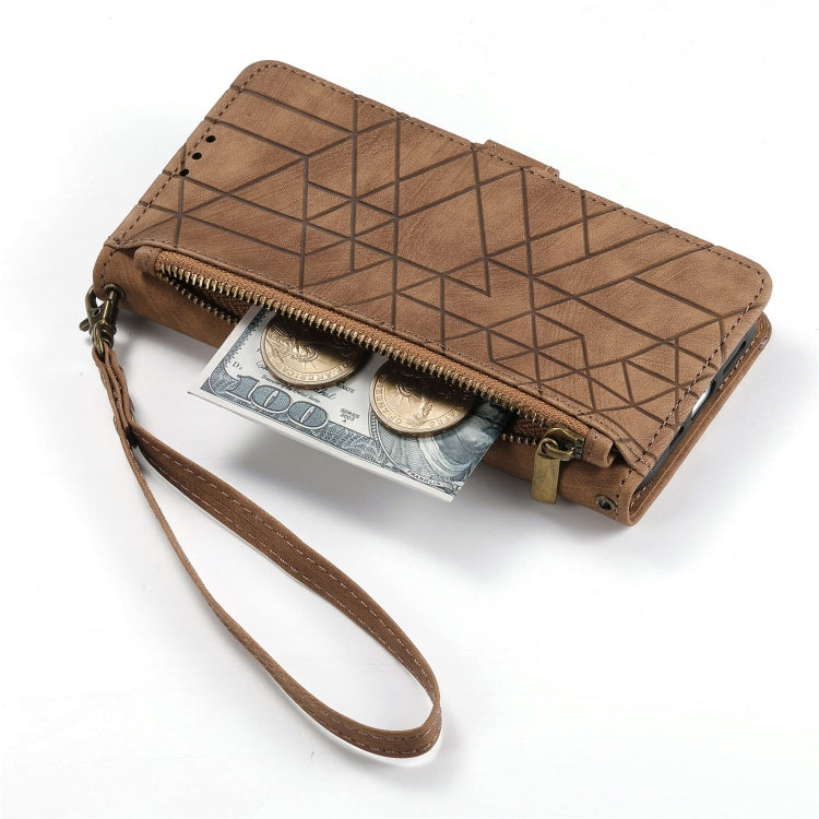 For Samsung Galaxy A51 Geometric Zipper Wallet Side Buckle Leather Phone Case(Brown) - free shipping - PMC TechLife - Order now!