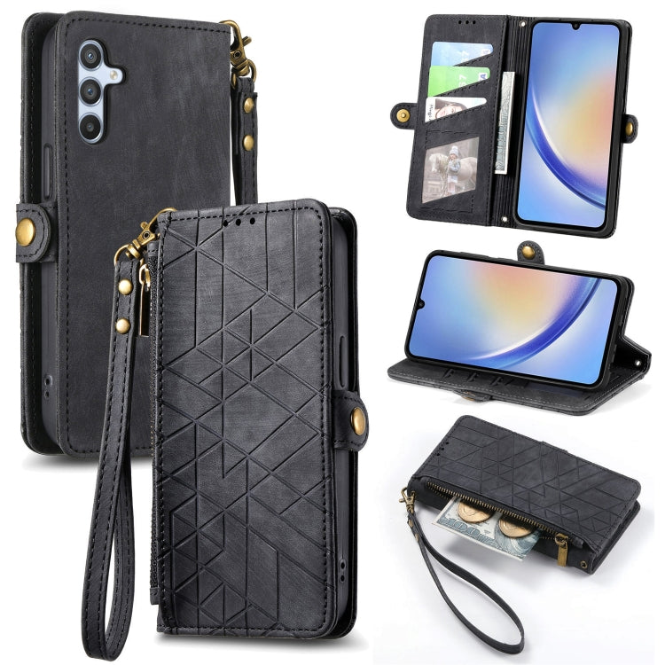 For Samsung Galaxy A51 Geometric Zipper Wallet Side Buckle Leather Phone Case(Black) - free shipping - PMC TechLife - Order now!