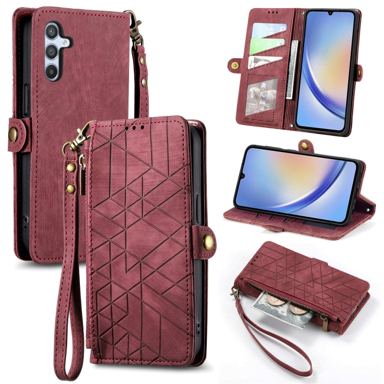 For Samsung Galaxy A71 Geometric Zipper Wallet Side Buckle Leather Phone Case(Red) - free shipping - PMC TechLife - Order now!