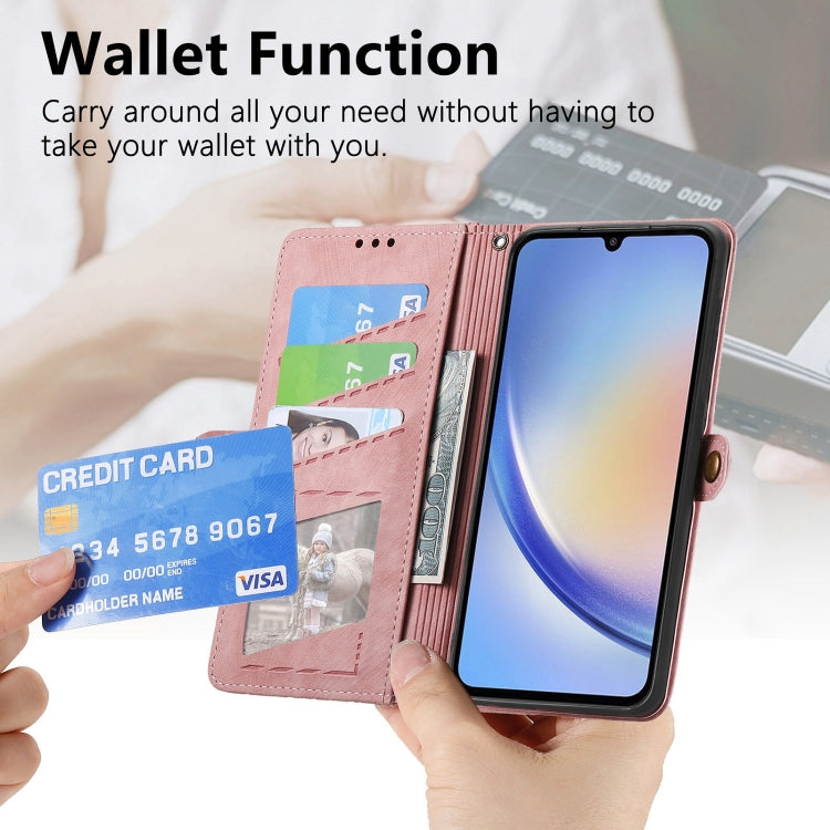 For Samsung Galaxy A72 Geometric Zipper Wallet Side Buckle Leather Phone Case(Pink) - free shipping - PMC TechLife - Order now!