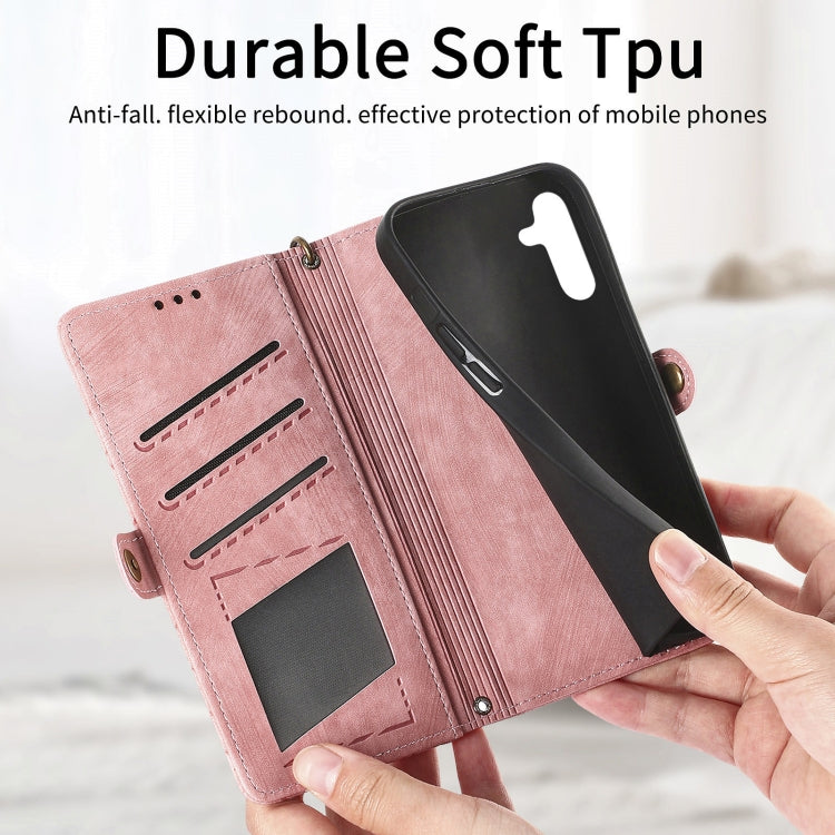 For Samsung Galaxy A72 Geometric Zipper Wallet Side Buckle Leather Phone Case(Pink) - free shipping - PMC TechLife - Order now!