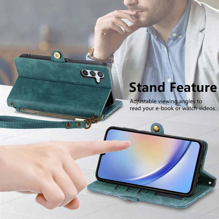For Samsung Galaxy A72 Geometric Zipper Wallet Side Buckle Leather Phone Case(Green) - free shipping - PMC TechLife - Order now!