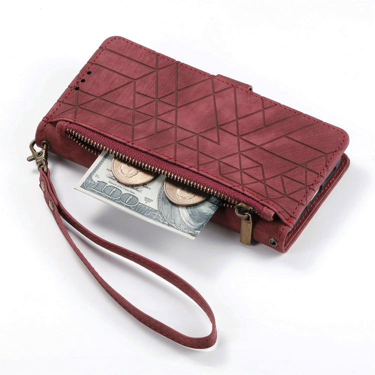 For Samsung Galaxy A72 Geometric Zipper Wallet Side Buckle Leather Phone Case(Red) - free shipping - PMC TechLife - Order now!