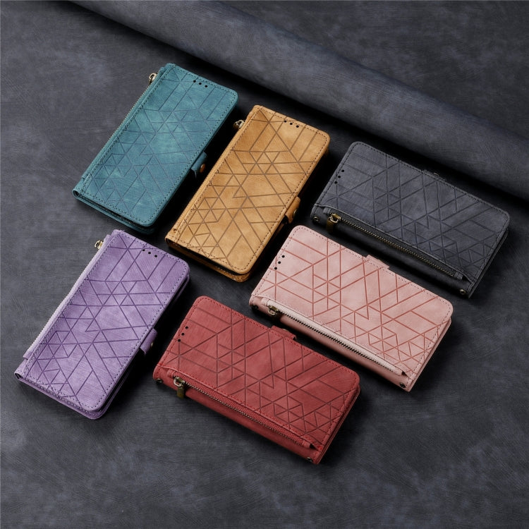 For Samsung Galaxy A12 Geometric Zipper Wallet Side Buckle Leather Phone Case(Black) - free shipping - PMC TechLife - Order now!