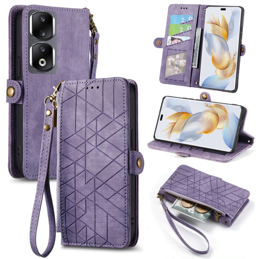 For Honor 90 Pro Geometric Zipper Wallet Side Buckle Leather Phone Case(Purple) - Honor Cases by PMC Jewellery | Online Shopping South Africa | PMC Jewellery