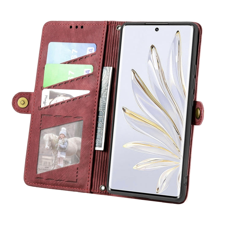 For Honor X8A Geometric Zipper Wallet Side Buckle Leather Phone Case(Red) - free shipping - PMC TechLife - Order now!