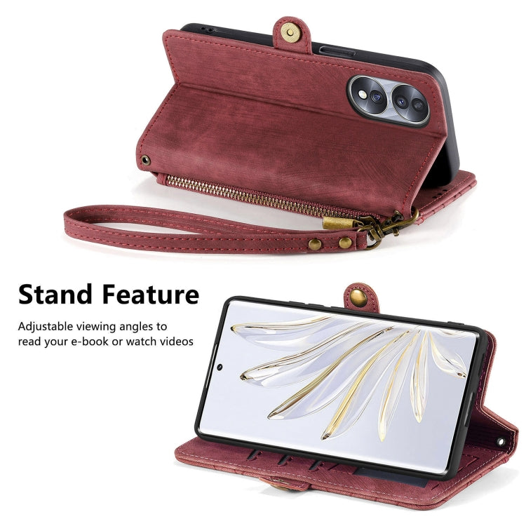 For Honor X8A Geometric Zipper Wallet Side Buckle Leather Phone Case(Red) - free shipping - PMC TechLife - Order now!