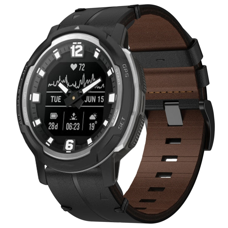 For Garmin Instinct Crossover Leather Textured 22mm Watch Band(Black) - Watch Bands by PMC TechLife | Online Shopping South Africa | PMC TechLife | Buy Now Pay Later Mobicred