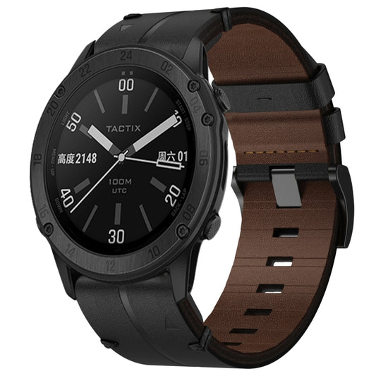 For Garmin Fenix 7 Pro 47mm 22mm Leather Textured Watch Band(Black) - Watch Bands by PMC Jewellery | Online Shopping South Africa | PMC Jewellery