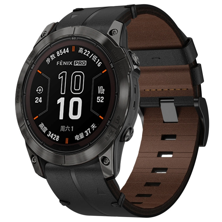 For Garmin Fenix 7X Pro 51mm 26mm Leather Textured Watch Band(Black) - Watch Bands by PMC Jewellery | Online Shopping South Africa | PMC Jewellery