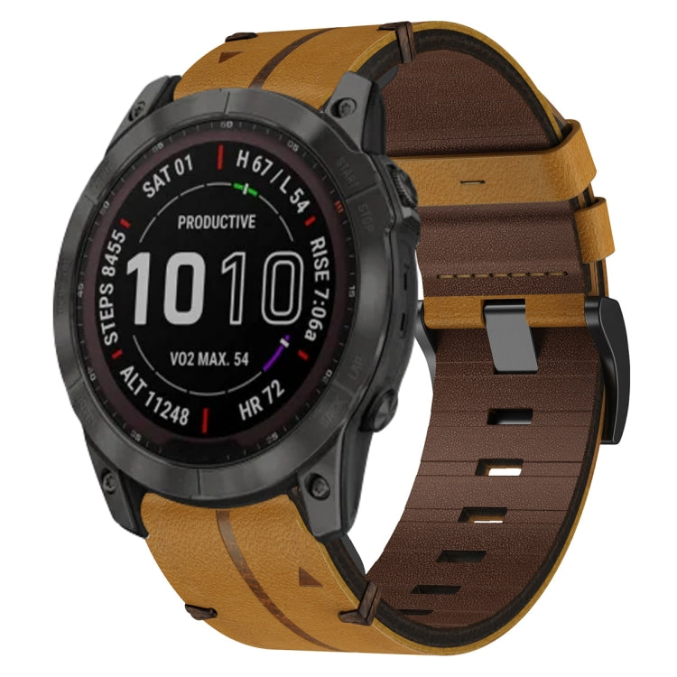 For Garmin Fenix 7X Solar 26mm Leather Textured Watch Band(Brown) - Watch Bands by PMC Jewellery | Online Shopping South Africa | PMC Jewellery