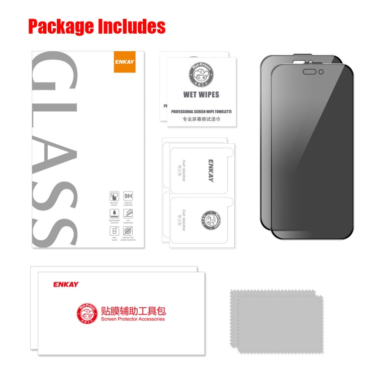 For iPhone 16 Pro 2pcs ENKAY Hat-Prince 28�� Anti-peeping Tempered Glass Protector Full Screen Film - iPhone 16 Pro Tempered Glass by ENKAY | Online Shopping South Africa | PMC TechLife | Buy Now Pay Later Mobicred