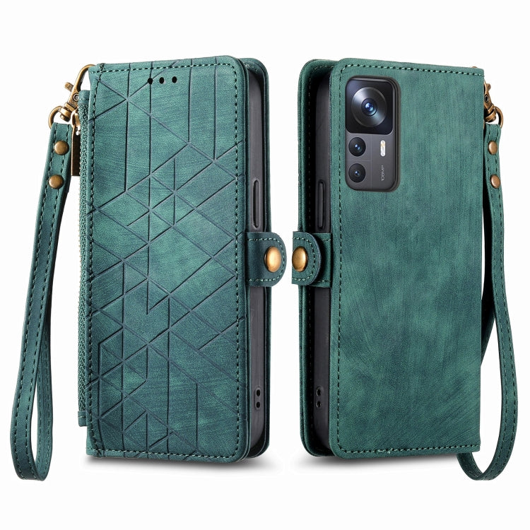 For Xiaomi 13 Lite Geometric Zipper Wallet Side Buckle Leather Phone Case(Green) - free shipping - PMC TechLife - Order now!