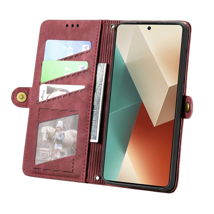 For Redmi Note 13 4G Geometric Zipper Wallet Side Buckle Leather Phone Case(Red) - Note 13 Cases by PMC Jewellery | Online Shopping South Africa | PMC Jewellery | Buy Now Pay Later Mobicred