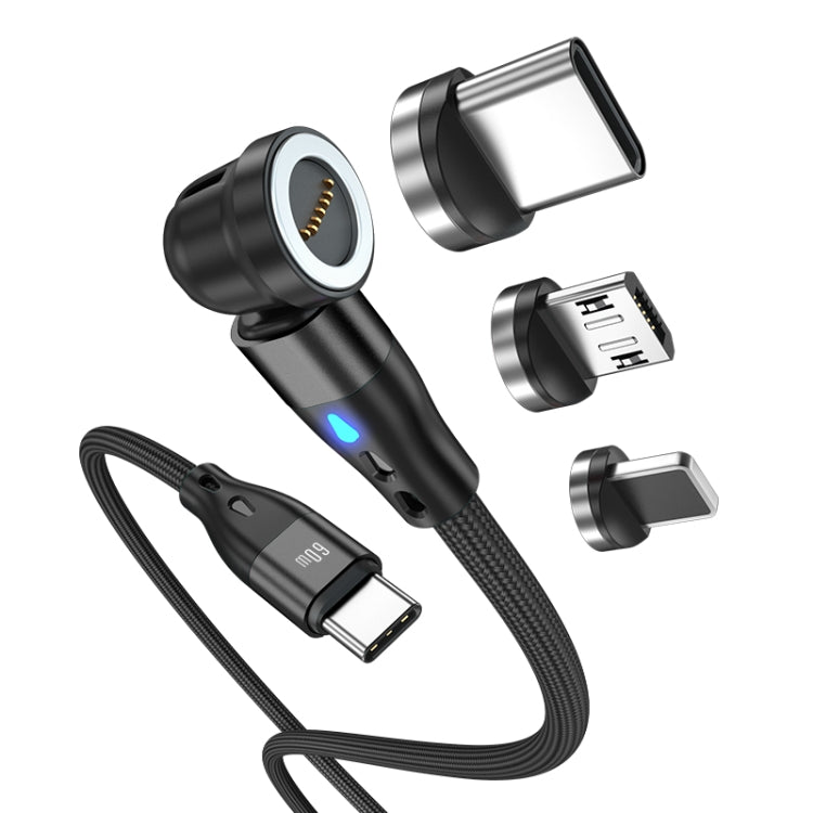 ENKAY PD60W Type-C to Type-C / 8 Pin / Micro USB Magnetic 540 Degrees Rotating Fast Charging Cable, Length:2m(Black) - free shipping - PMC Jewellery - Order now!