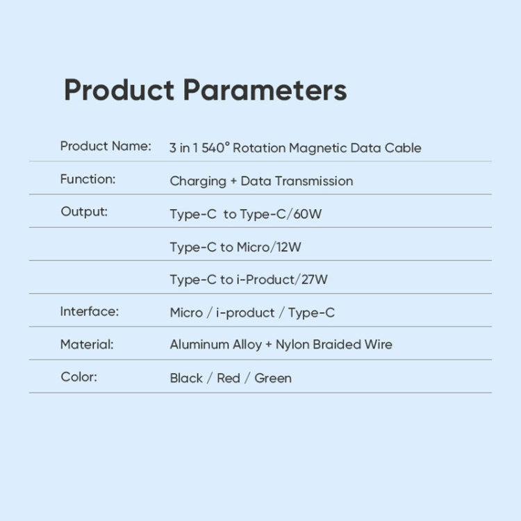 ENKAY PD60W Type-C to Type-C / 8 Pin / Micro USB Magnetic 540 Degrees Rotating Fast Charging Cable, Length:1m(Black) - Charging Cable & Head by ENKAY | Online Shopping South Africa | PMC Jewellery | Buy Now Pay Later Mobicred