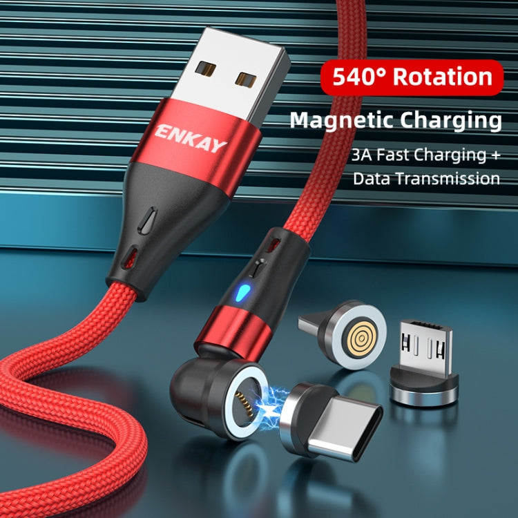ENKAY 3 in 1 3A USB to Type-C / 8 Pin / Micro USB Magnetic 540 Degrees Rotating Fast Charging Cable, Length:2m(Red) - free shipping - PMC Jewellery - Order now!