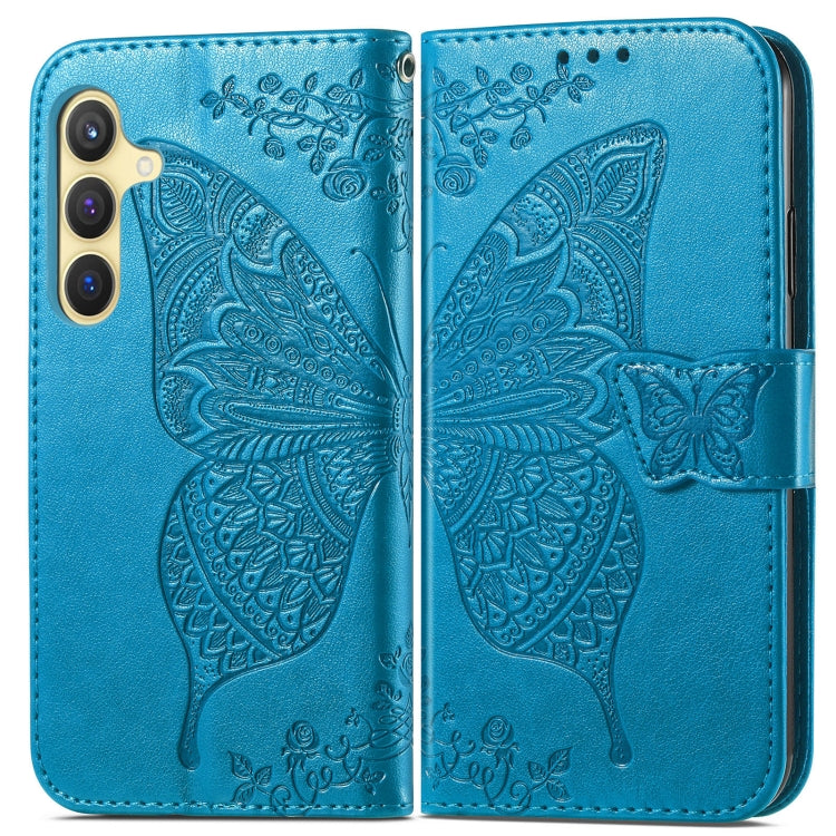 For Samsung Galaxy S24+ 5G Butterfly Love Flower Embossed Leather Phone Case(Blue) - Galaxy S24+ 5G Cases by PMC Jewellery | Online Shopping South Africa | PMC Jewellery