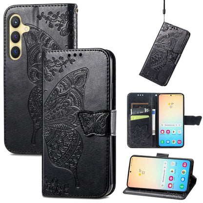 For Samsung Galaxy S25 5G Butterfly Love Flower Embossed Leather Phone Case(Black) - Galaxy S25 5G Cases by PMC Jewellery | Online Shopping South Africa | PMC Jewellery | Buy Now Pay Later Mobicred