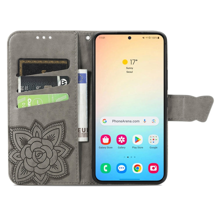For Samsung Galaxy S25 5G Butterfly Love Flower Embossed Leather Phone Case(Gray) - free shipping - PMC Jewellery - Order now!