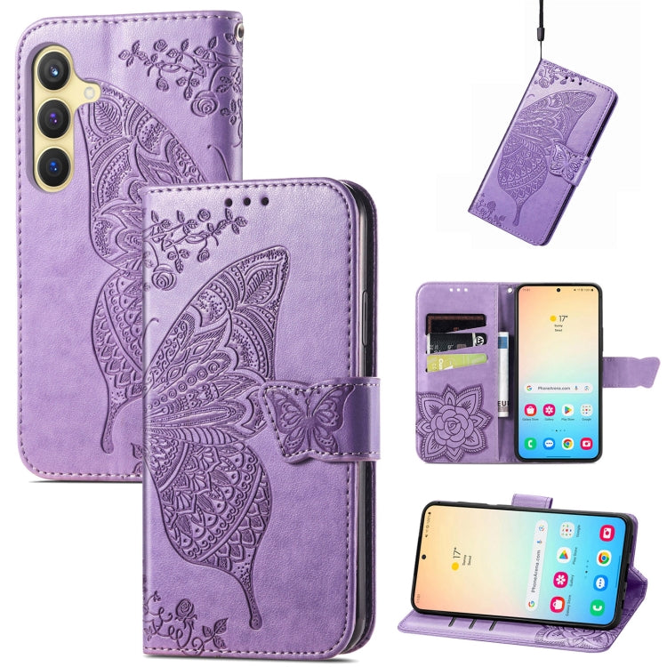 For Samsung Galaxy S25 5G Butterfly Love Flower Embossed Leather Phone Case(Light Purple) - Galaxy S25 5G Cases by PMC Jewellery | Online Shopping South Africa | PMC Jewellery | Buy Now Pay Later Mobicred