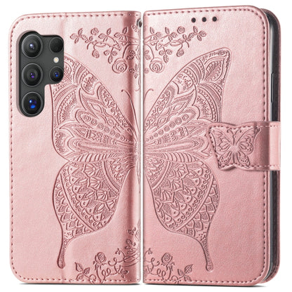 For Samsung Galaxy S25 Ultra 5G Butterfly Love Flower Embossed Leather Phone Case(Rose Gold) - Galaxy S25 Ultra 5G Cases by PMC Jewellery | Online Shopping South Africa | PMC Jewellery | Buy Now Pay Later Mobicred