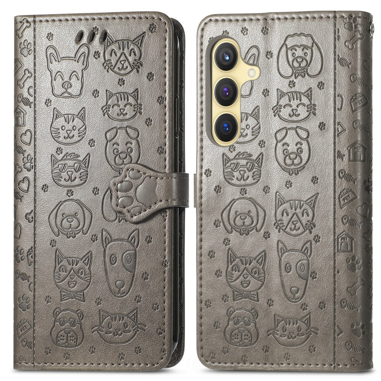 For Samsung Galaxy S25 5G Cat and Dog Embossed Leather Phone Case(Gray) - Galaxy S25 5G Cases by PMC Jewellery | Online Shopping South Africa | PMC Jewellery | Buy Now Pay Later Mobicred