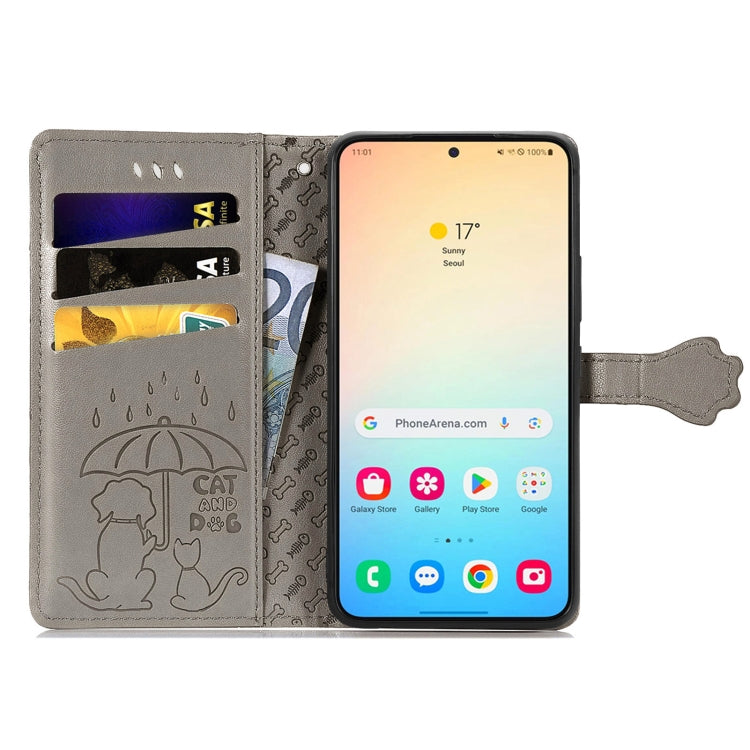 For Samsung Galaxy S25+ 5G Cat and Dog Embossed Leather Phone Case(Gray) - Galaxy S25+ 5G Cases by PMC Jewellery | Online Shopping South Africa | PMC Jewellery | Buy Now Pay Later Mobicred